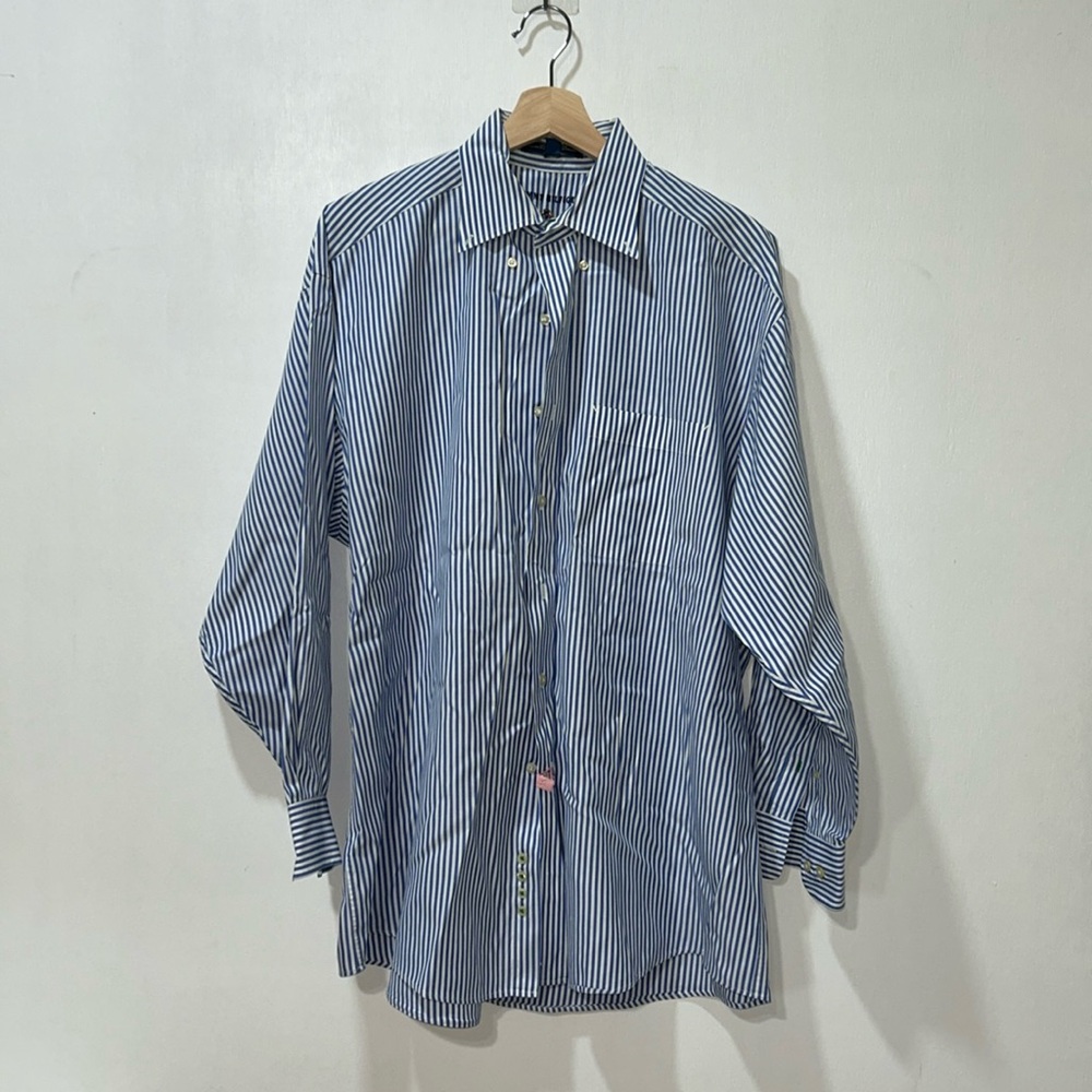 TOMMY HILFIGER MENS CLASSIC BLUE STRIPED BUTTON UP SHIRT Sz 16 1/2